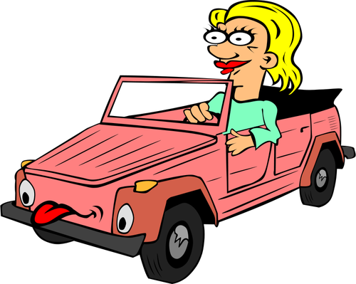 Girl Driving Car Cartoon Clipart