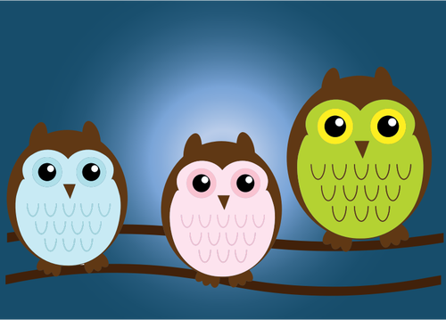 Color Illustration Of Baby Owls On A Tree Branch Clipart