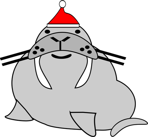 Of Walrus With Santa Hat Clipart