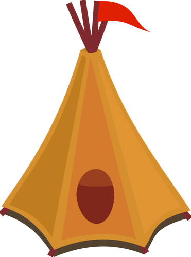 Cartoon Tipi Tent With Red Flag Clipart