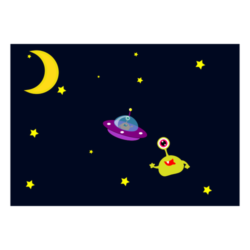 Alien And Ufo In Space Cartoon Clipart