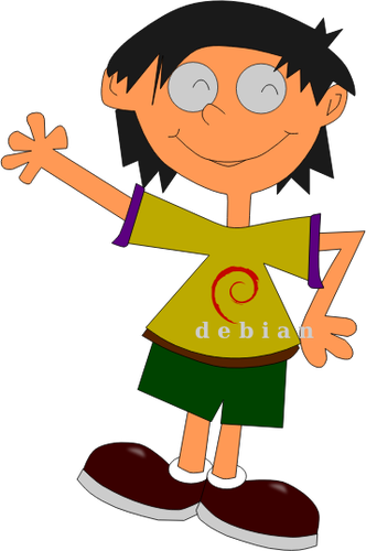 Cartoon Kid With Debian Logo Shirt Clipart