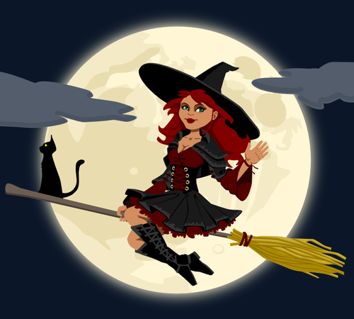 Trendy Witch On Broom Clipart