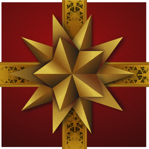 Christmas Gift Box With Decorative Golden Star Clipart