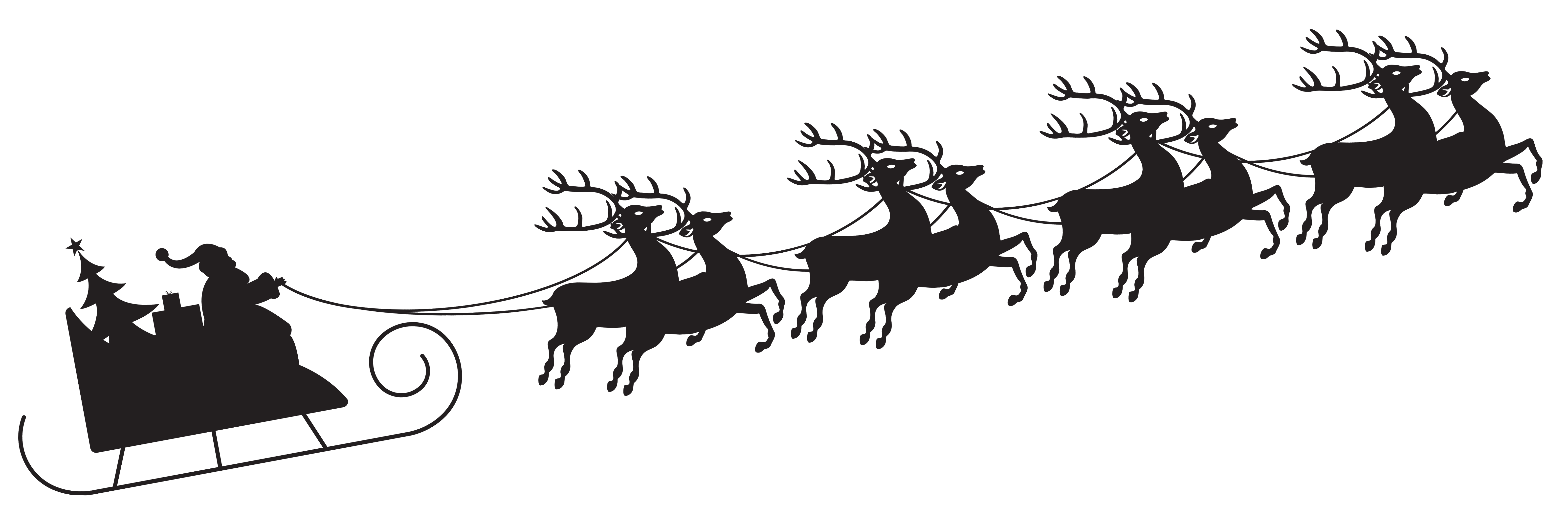 Silhouette Claus Reindeer Santa Sleigh Christmas Clipart