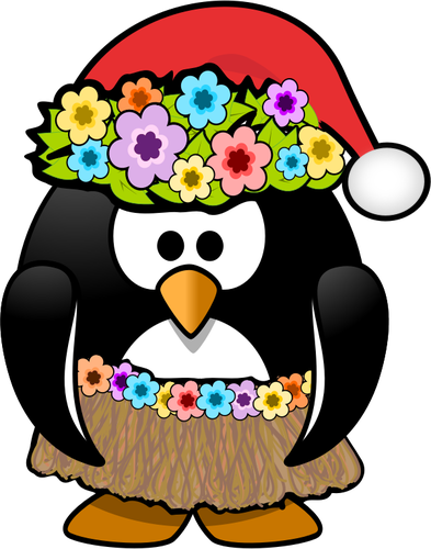 Hula Penguin Ready With Christmas Hat Clipart