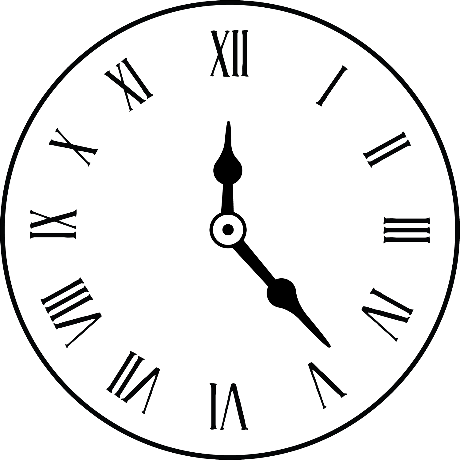 Numerals Clock Painted Alarm Face Roman Black Clipart