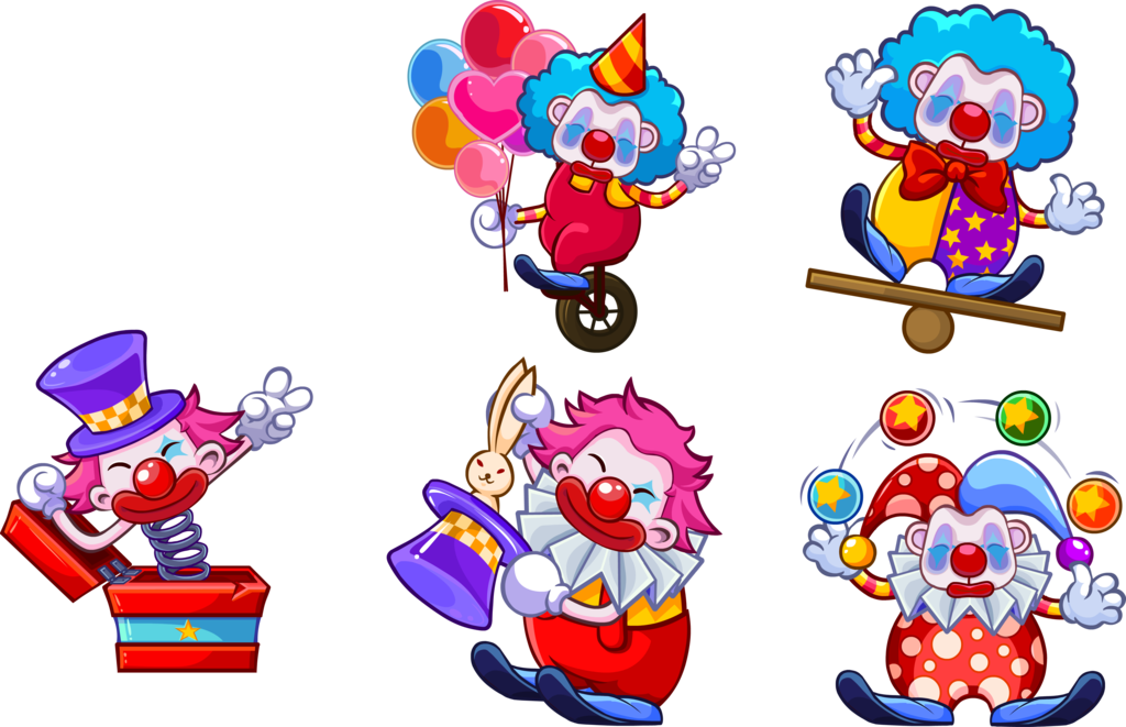 Different Illustration Joker Postures Five Clown Cartoon Clipart