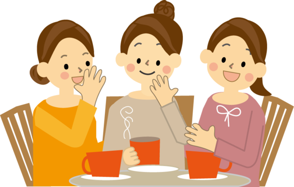 Coffee Tea Gathering Three Cartoon Women Clipart