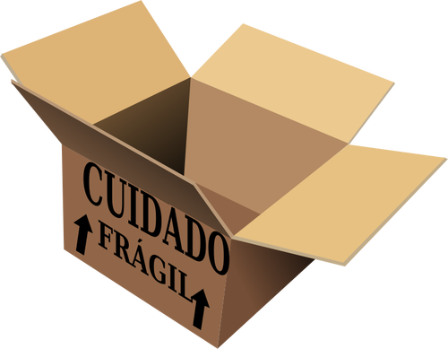 Of Open Cardboard Box With Cuidado Fragil Sign On It Clipart