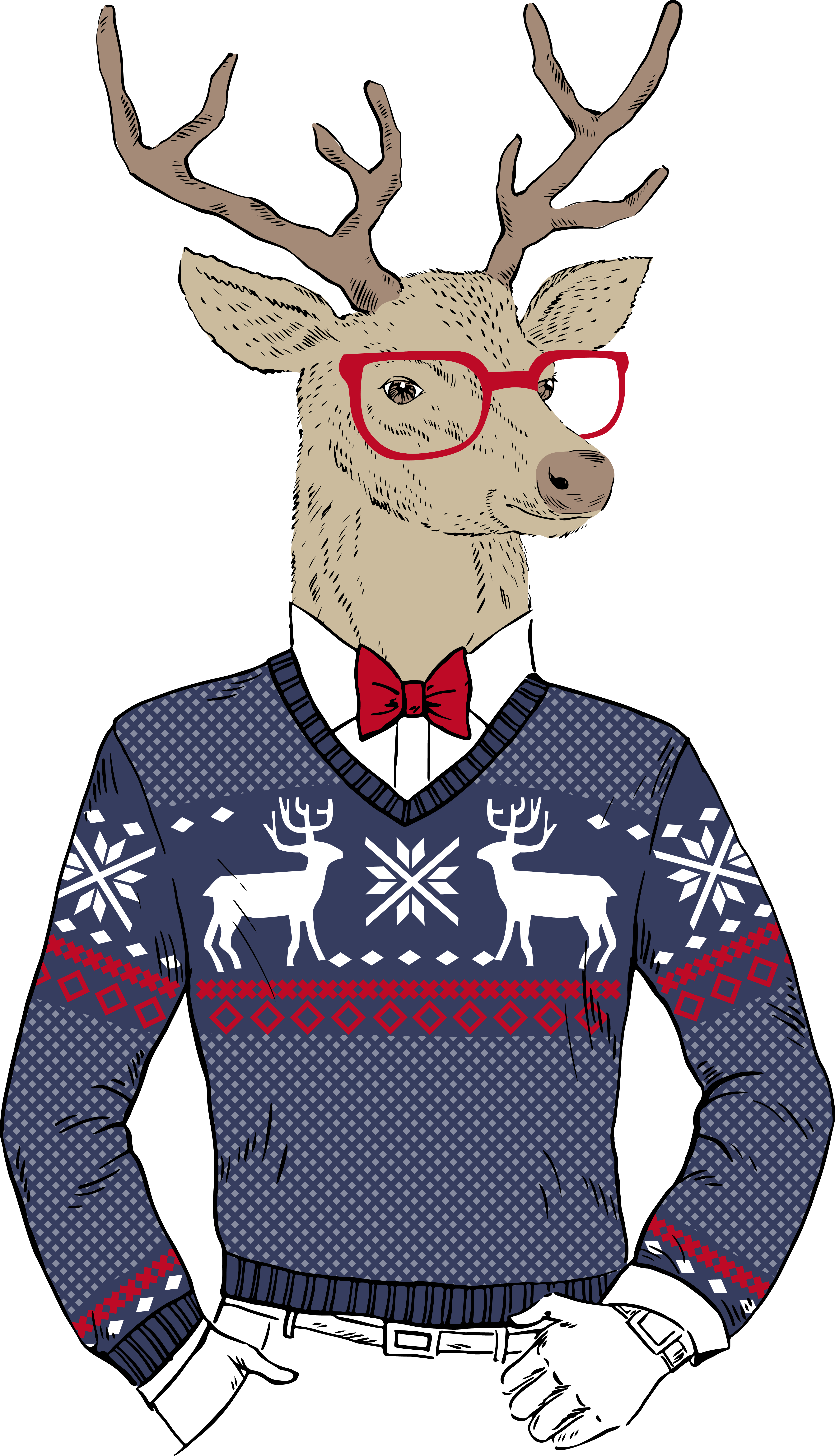 Claus Deer Reindeer Hipster Santa Christmas Clipart