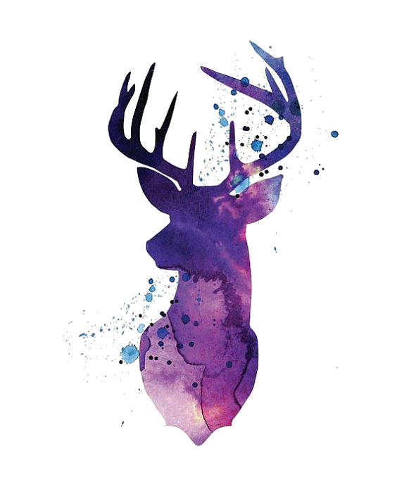 Silhouette Purple Deer White-Tailed Watercolor Reindeer Painting Clipart