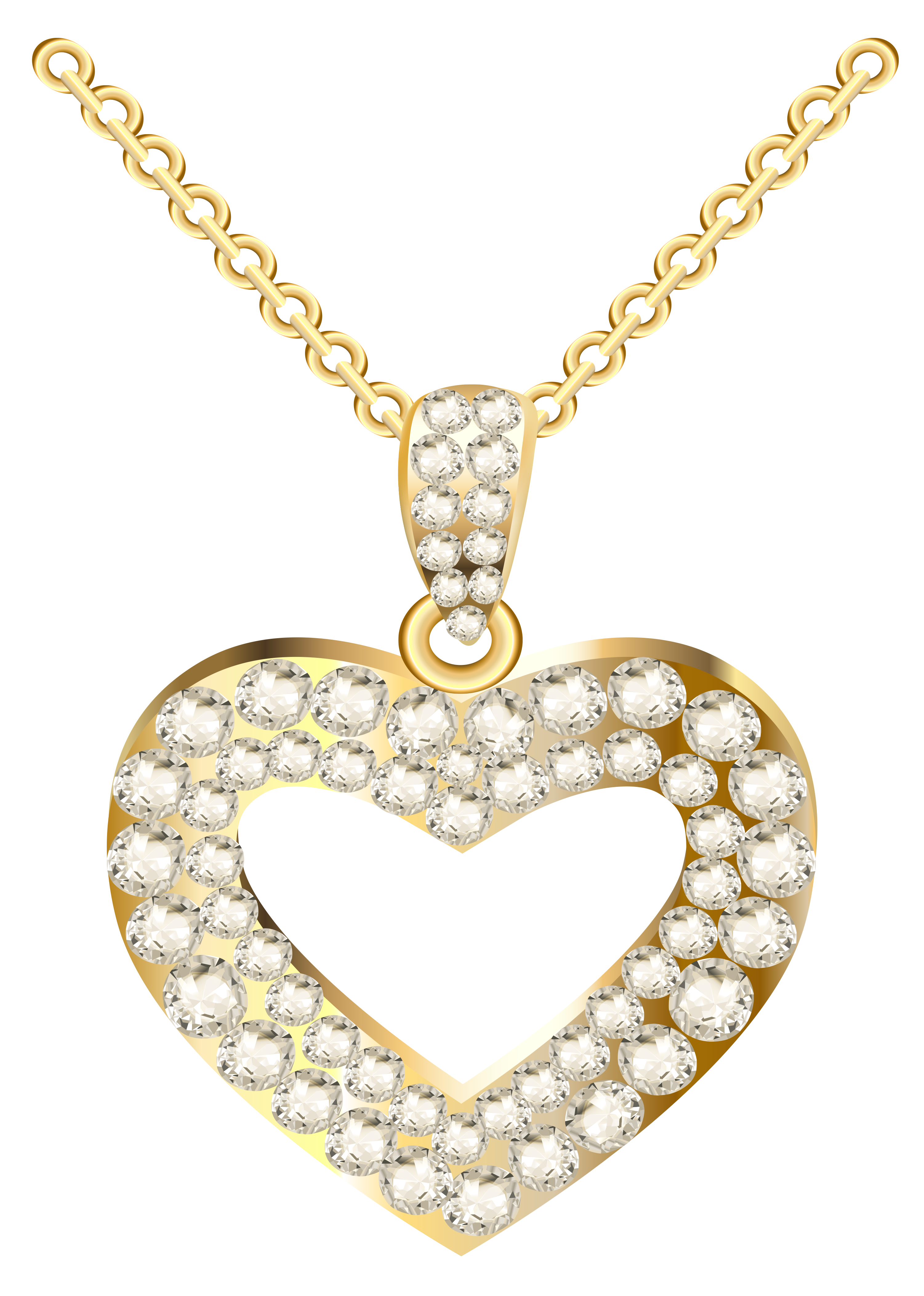 Heart Jewellery Golden Pendant Diamonds Necklace With Clipart