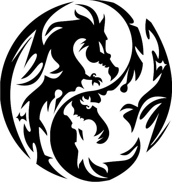 Stencil Chinese Yin Japanese Dragon Yang Clipart