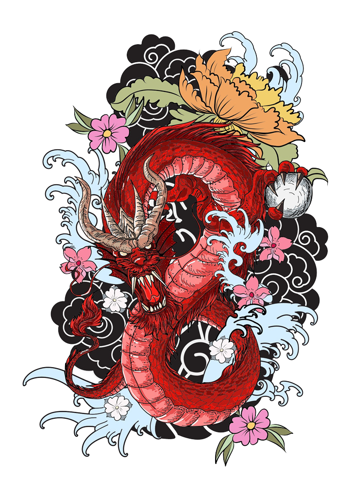 Tattoo Dragon Book Colouring Drawing Red Clipart