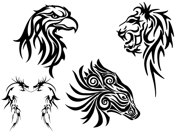 Free Tribal Animals Eagle Head Lion Dragon Clipart