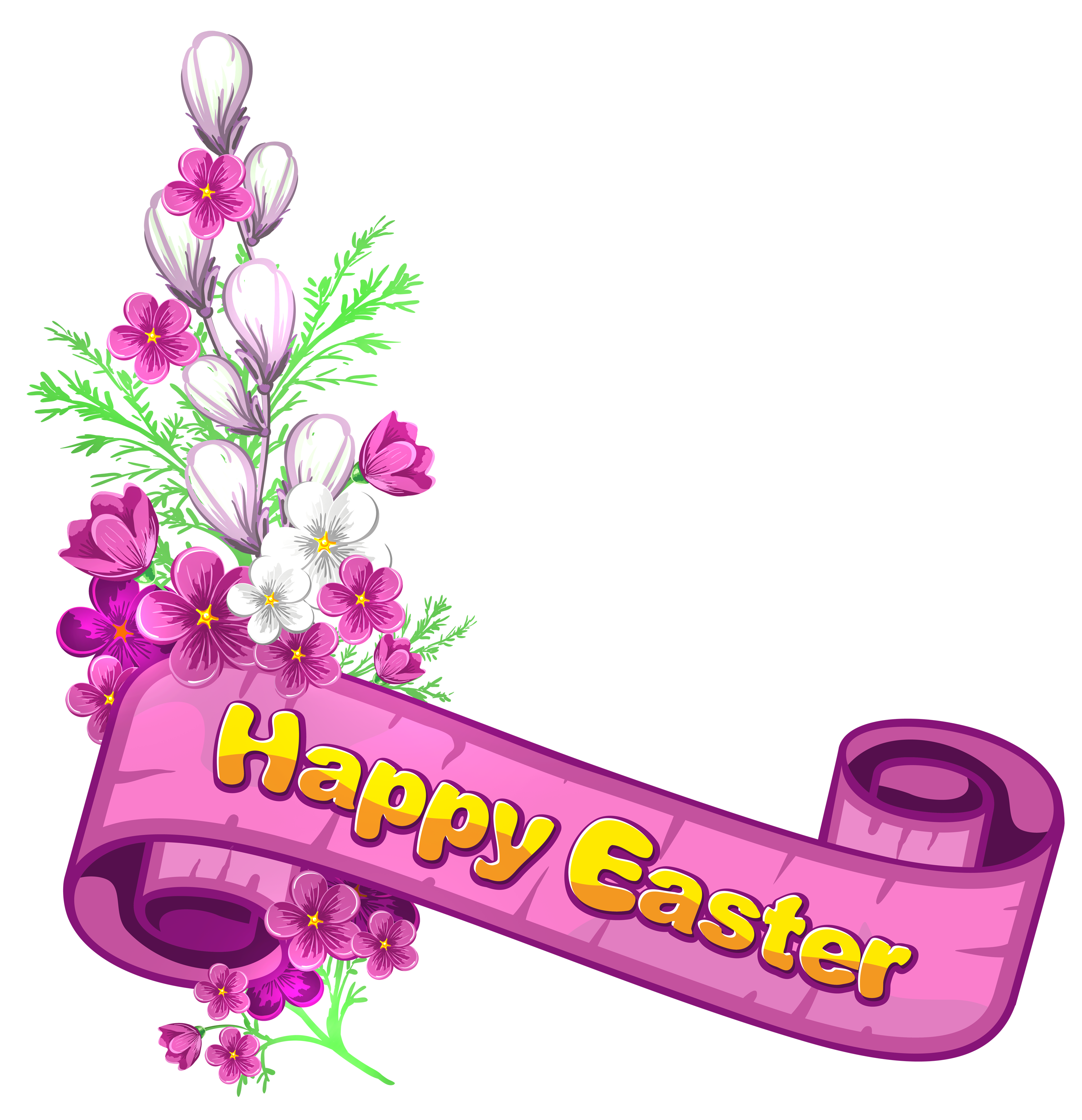 Pink And Easter Flowers Banner Happy Clipart