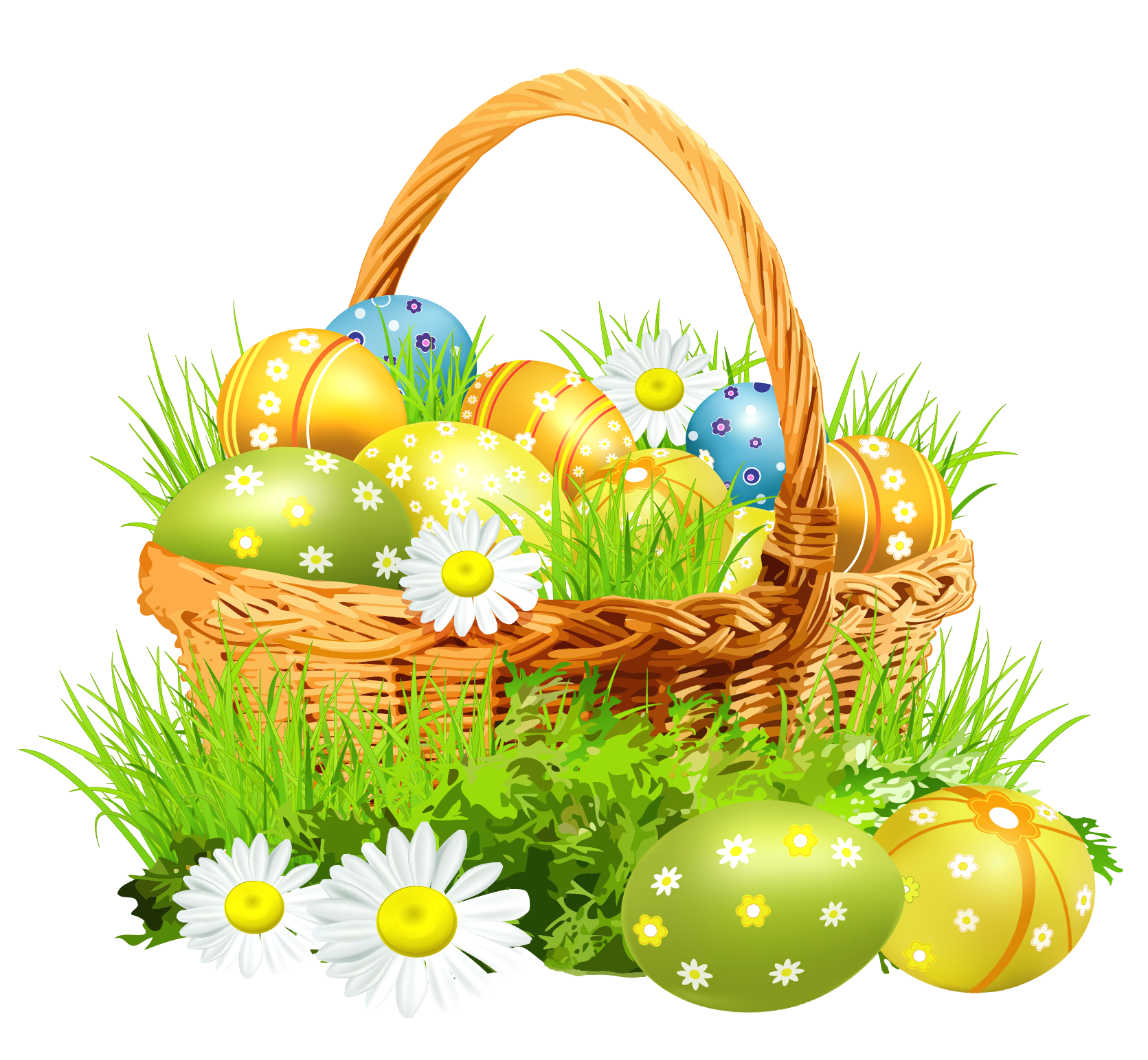 Picture Easter Eggsand Daisies Basket With Bunny Clipart