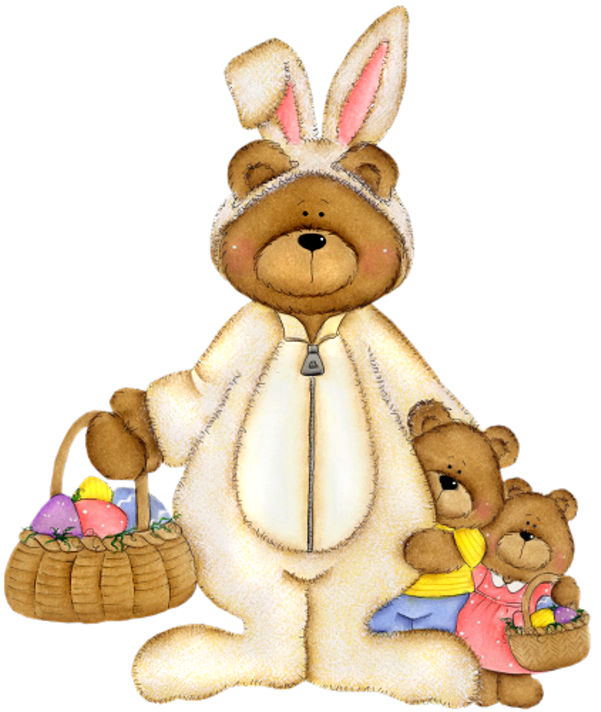 Picture Easter Bear Basket With Bunny Clipart