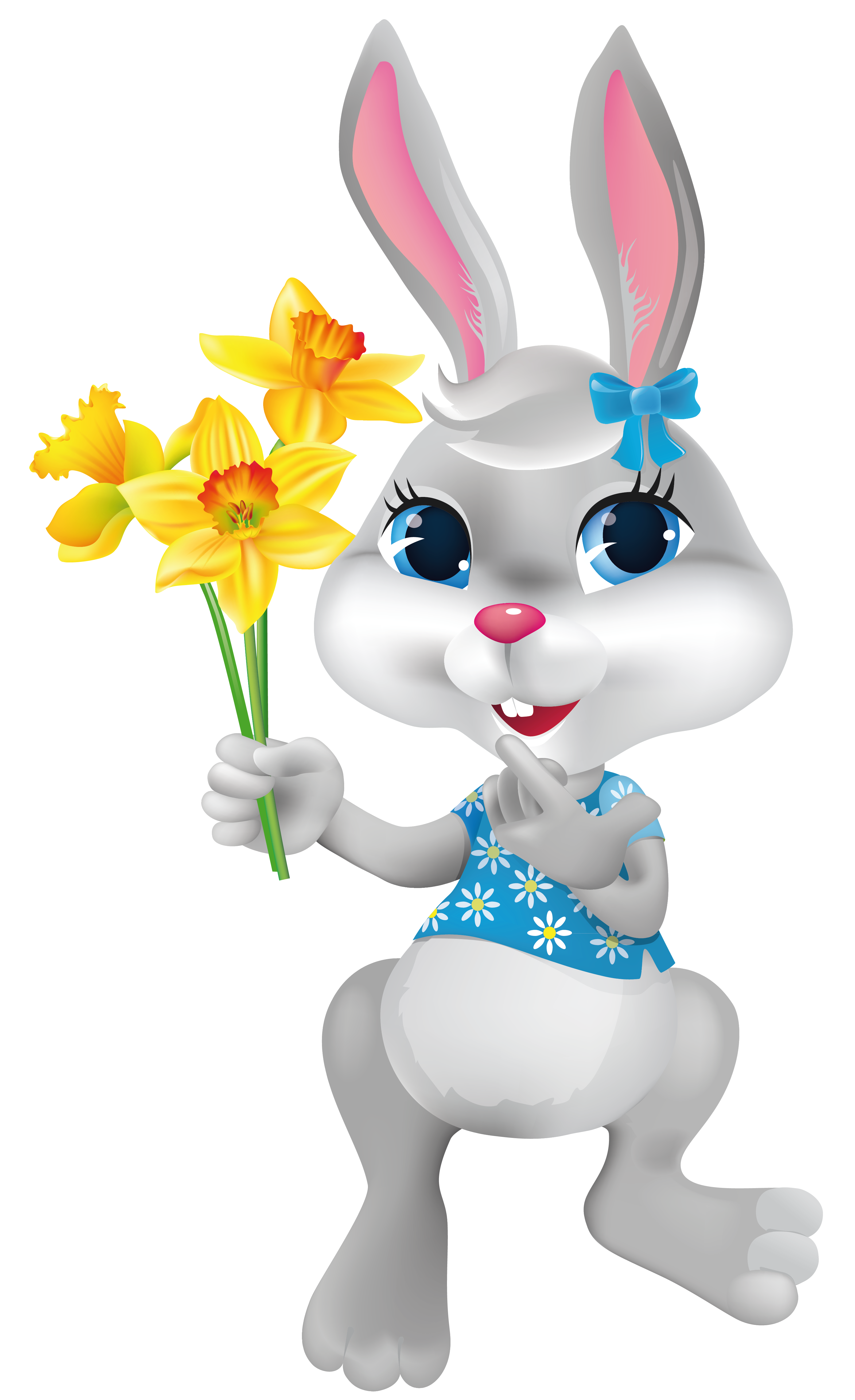 With Daffodils Easter Bunny Picture HQ Image Free PNG Clipart