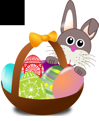 Bunny Behind Easter Eggs Basket Clipart