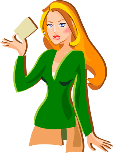Young Lady Holding Card Clipart