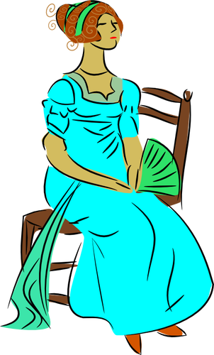 Lady Sitting With Fan Clipart
