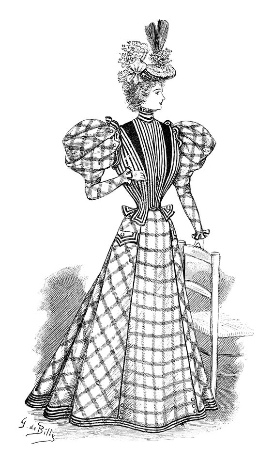 Victorian Lady Black And White Fashion Vintage Clipart