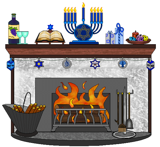 Fireplace Hanukkah Decorated Menorah And Ts Clipart