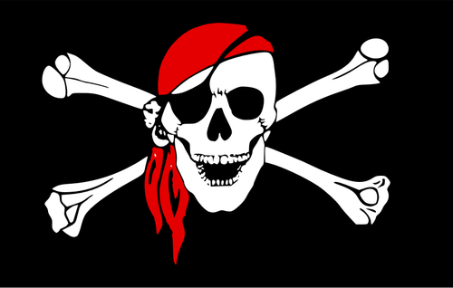 Of Black Pirate Flag With Smiling Skull And Bones Clipart