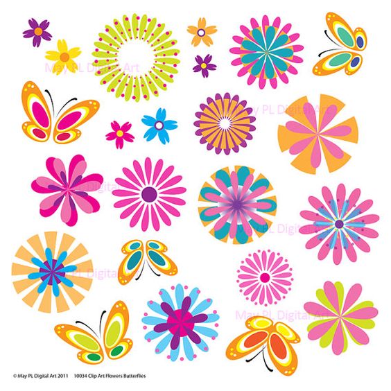 Spring Flowers Butterfly Floral Vector Digital Clipart