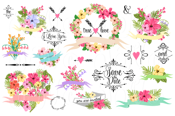 Wedding Floral Wreath Heart Illustrations On Creative Clipart