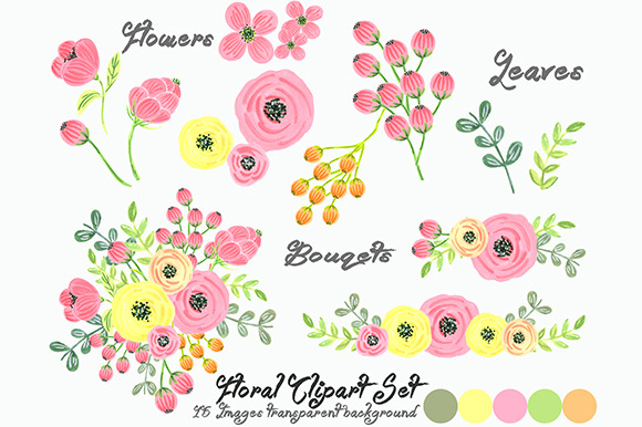 Watercolor Pink Multicolor Flowers Floral Clipart Clipart