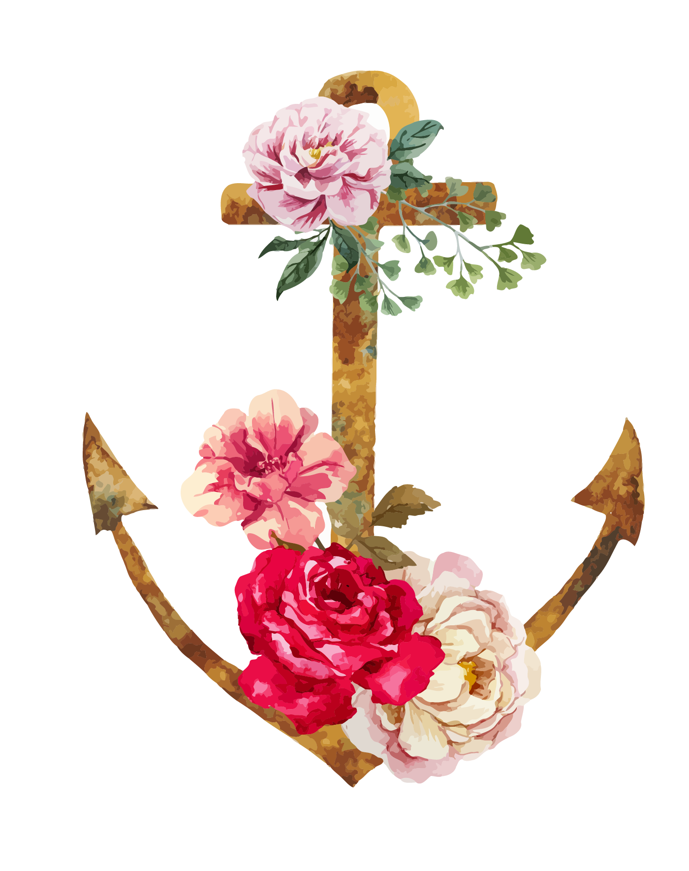 Tattoo Flower Illustration Watercolor Fresh Flowers Anchor Clipart