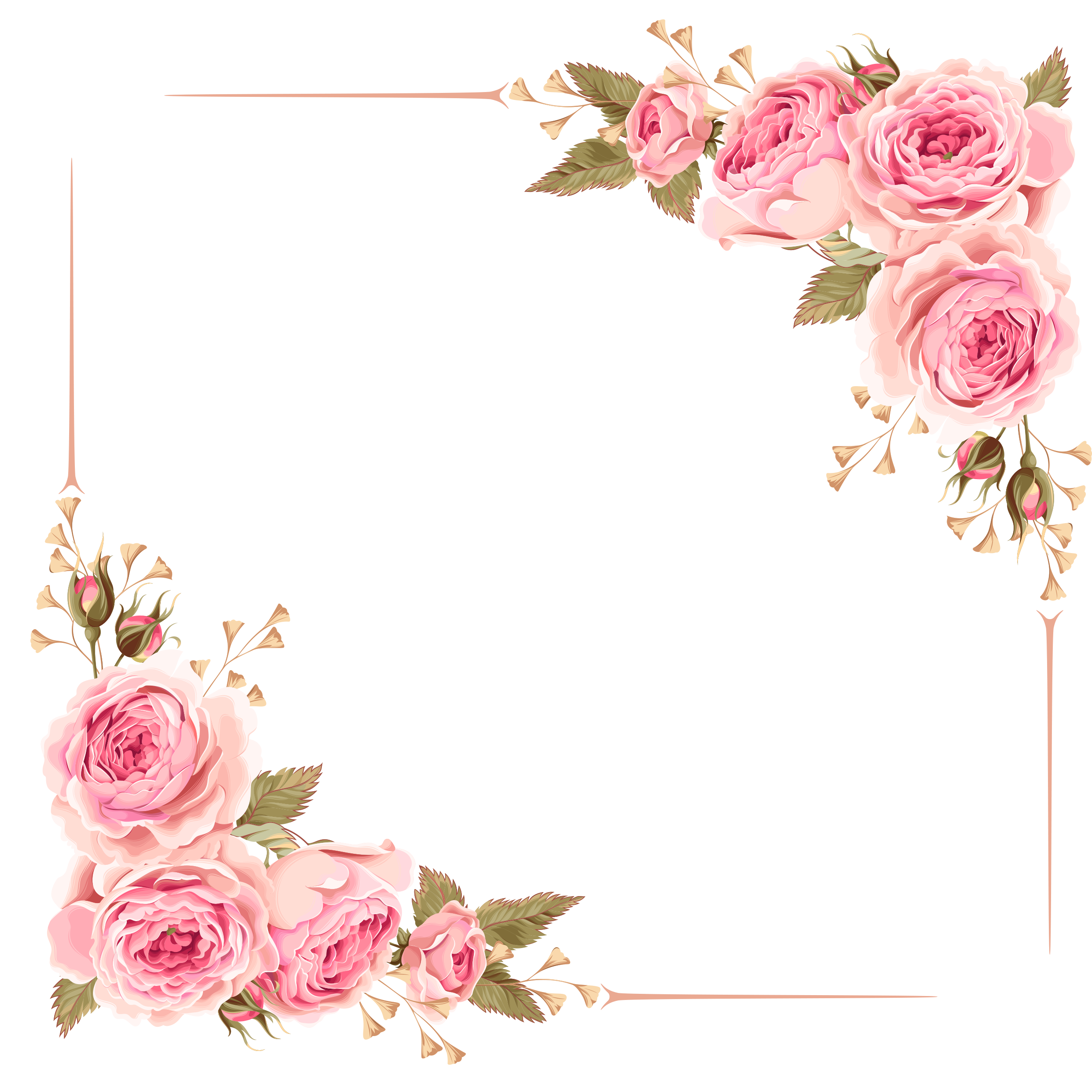 Pink Flower Rose Wedding Invitation Border Clipart