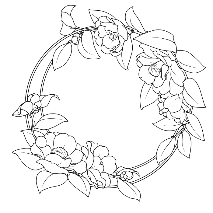 Flower Camellia Vector Artwork Border Round Clipart