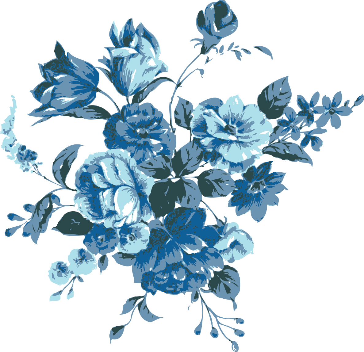 Blue Flowers Vector Hand-Painted Free Photo PNG Clipart