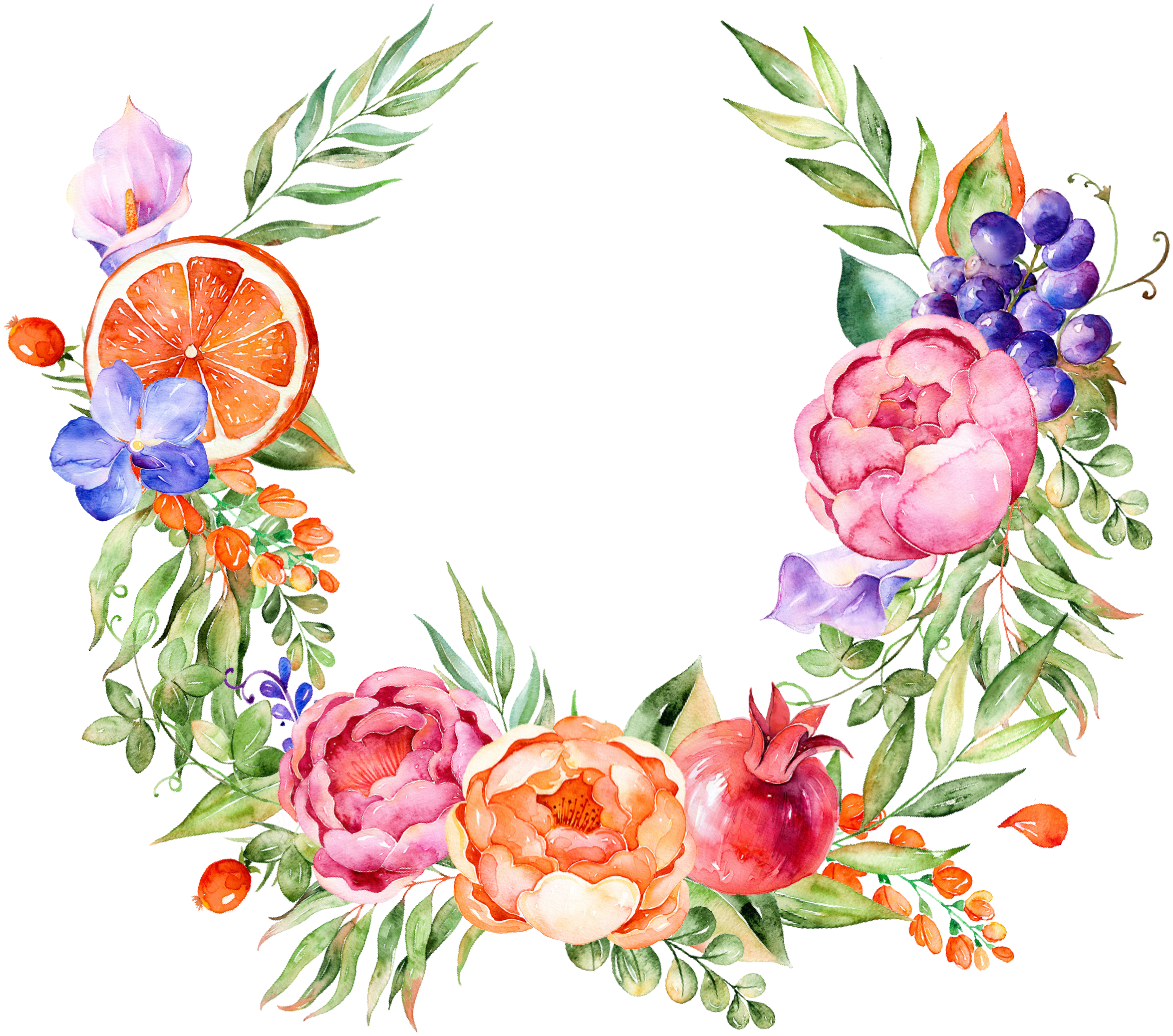 Decoration Flower Grape Watercolor Design Floral Painting Clipart