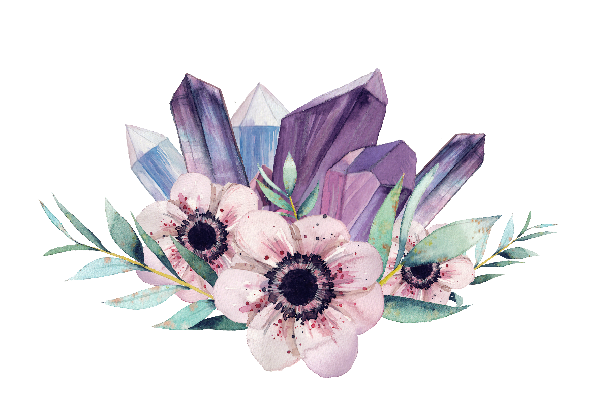 Diamond Gemstone Watercolor Crystal Flower Painting Clipart