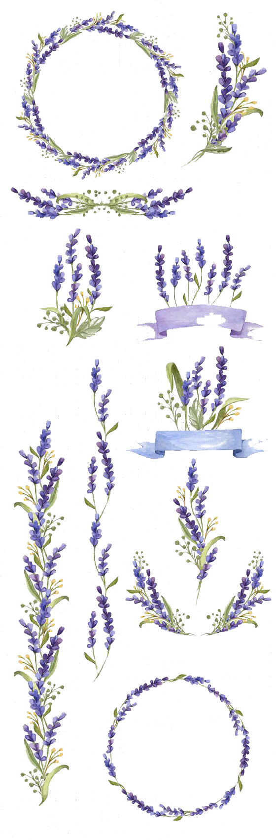 Flower Art Lavender Watercolor Flowers Painting Hand-Painted Clipart