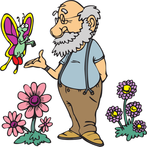 Old Man With Butterfly Clipart
