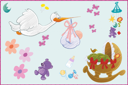 Stork Baby Girl Accessories Clipart