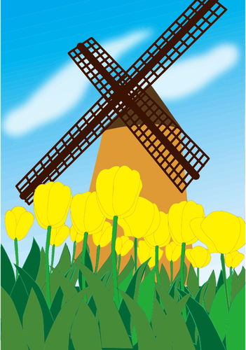 Tulips And Windmill Clipart