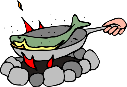 Cooking Fish On A Camping Cooker Clipart