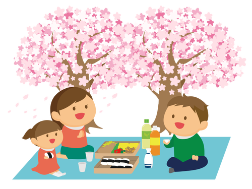 Picnic With Cherry Blossom Clipart