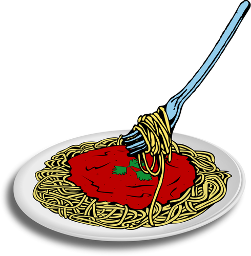 Of Spaghetti On A Plate With Fork Clipart