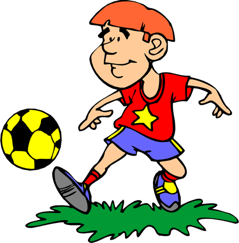 Comic Boy Playing Football Clipart