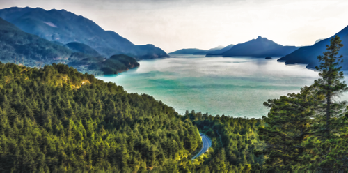 Surreal Mountain Lake Panorama Clipart