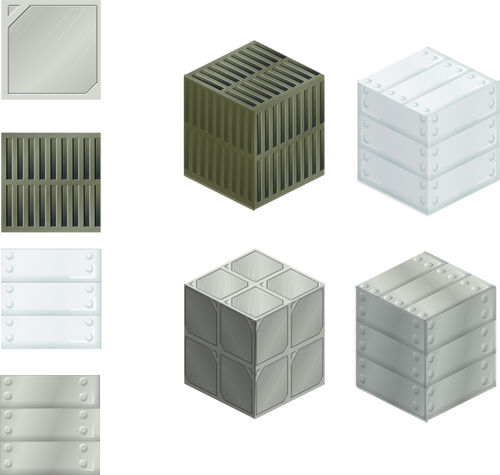 Of Set Of Metallic Tiles And Boxes Clipart