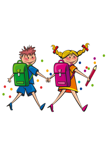 Girl And Boy Walking To School Clipart
